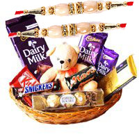 Rakhi Gift Delivery in Bangalore incuding of Exotic Chocolate Basket With 6 Inch Teddy