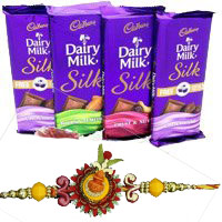 Gift Delivery in Bangalore Same Day consist of 4 Cadbury Dairy Milk Silk Chocolates With 6 Red Roses on Rakhi