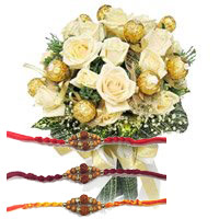Rakhi Gifts Delivery in Bangalore that includes 16 Pcs Ferrero Rocher with 16 White Roses Bouquet